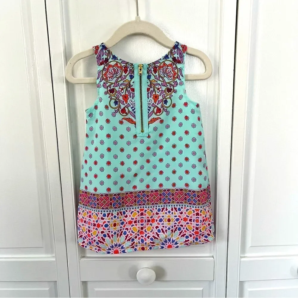 OshKosh Genuine Kids Girls Teal Fully Lined Bright Colored Trapeze Style Dress